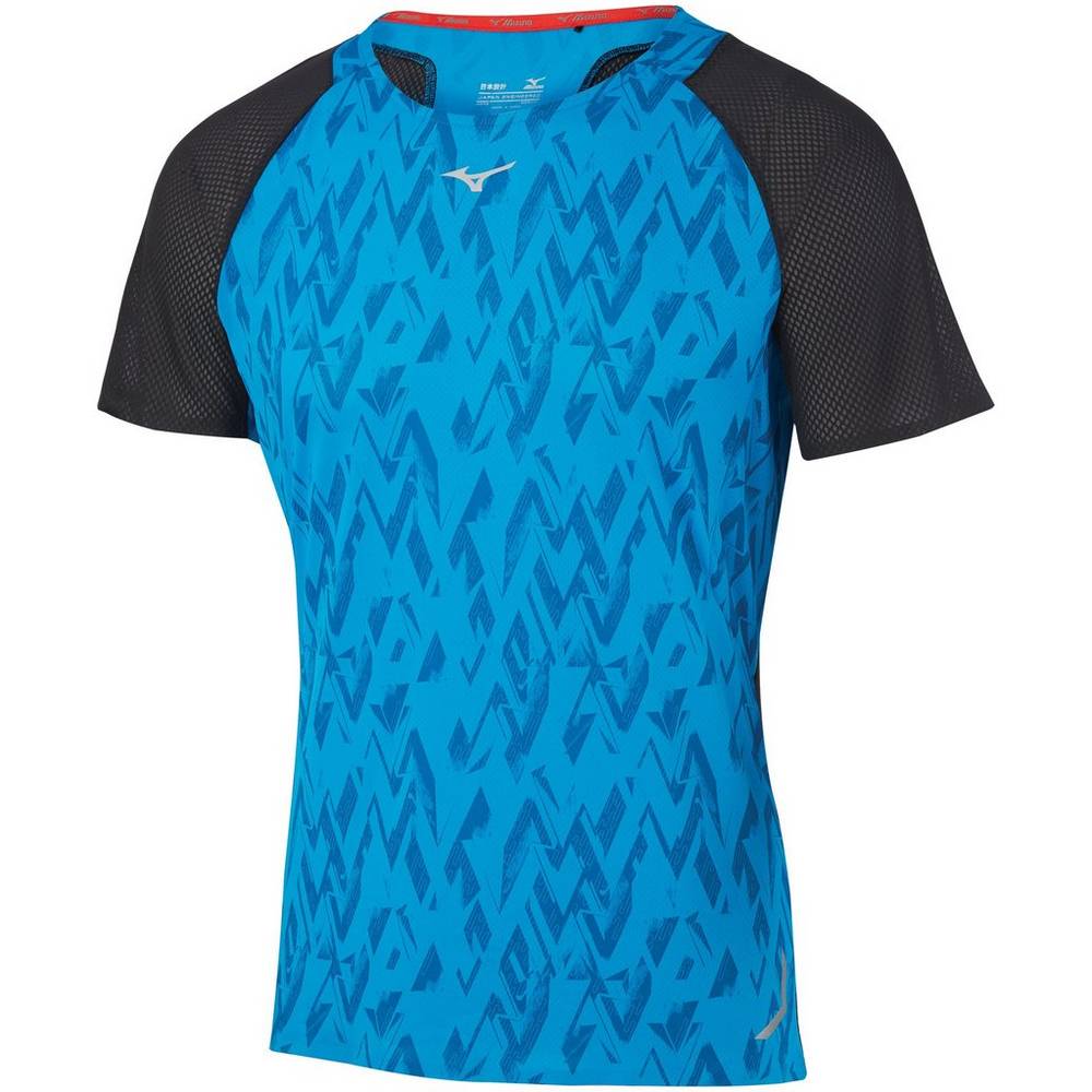 Camisetas Mizuno Running Aero Para Hombre Azules/Negros 3067184-WC
